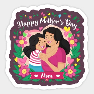 Colorful Mom and Daughter Floral Heart Art Sticker